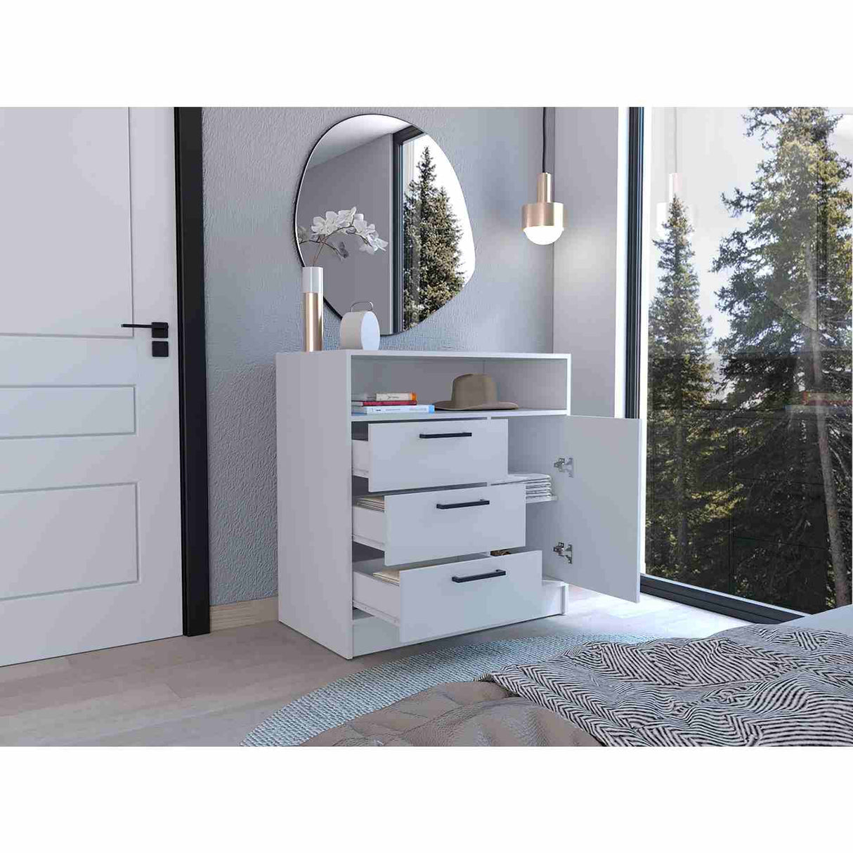 Cómoda Omaha Blanco 90x93cm De Tres Hileras con Tres Cajones - Cajoneras y Comodas | Bylmo