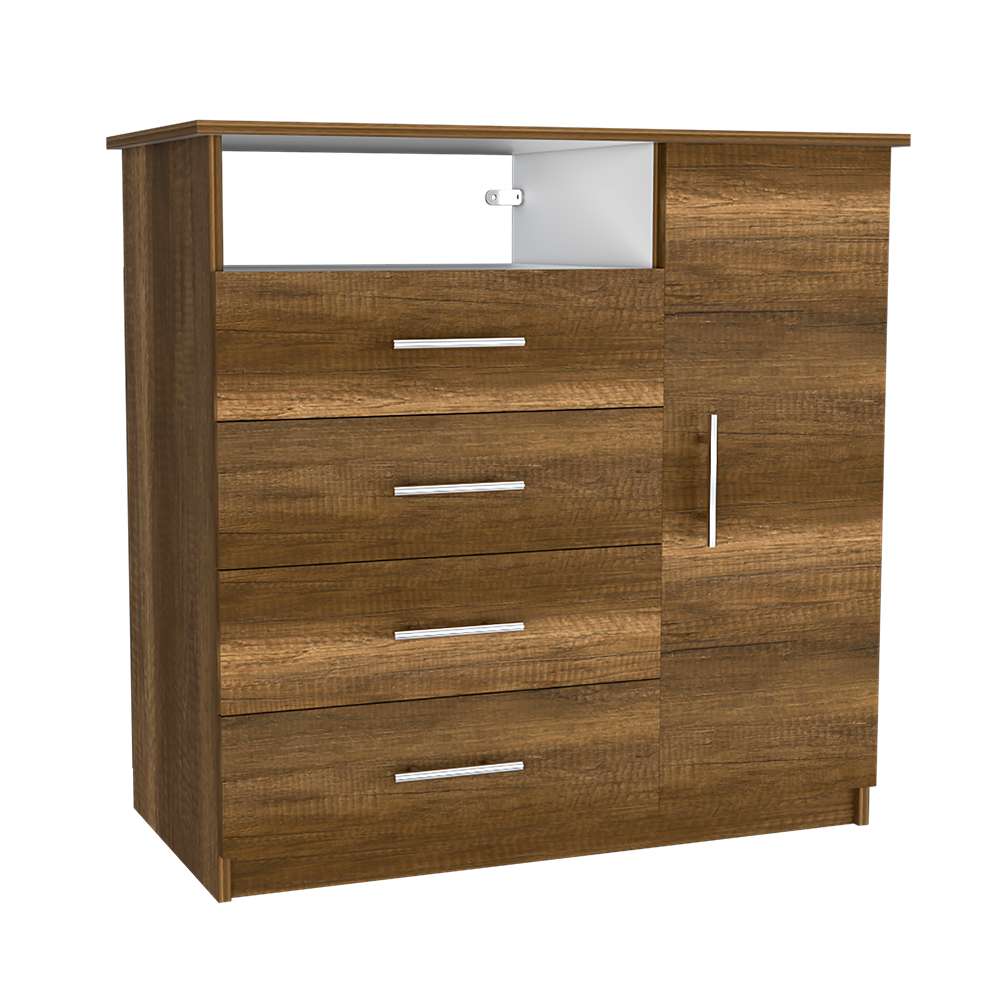 Cómoda Peru Caramelo y Blanco 91x88.6cm De Cuatro Hileras con Cuatro Cajones y con Espacio para TV - Cajoneras | Bylmo