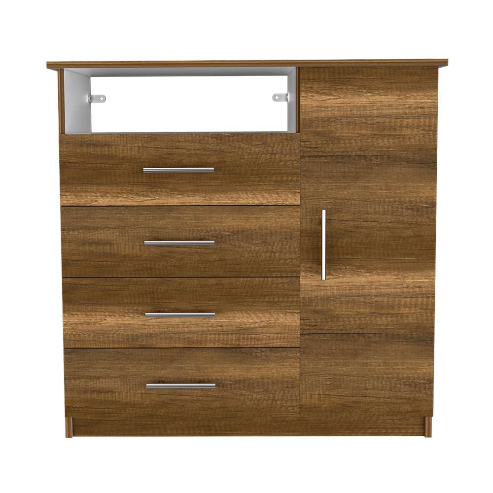 Cómoda Peru Caramelo y Blanco 91x88.6cm De Cuatro Hileras con Cuatro Cajones y con Espacio para TV - Cajoneras | Bylmo