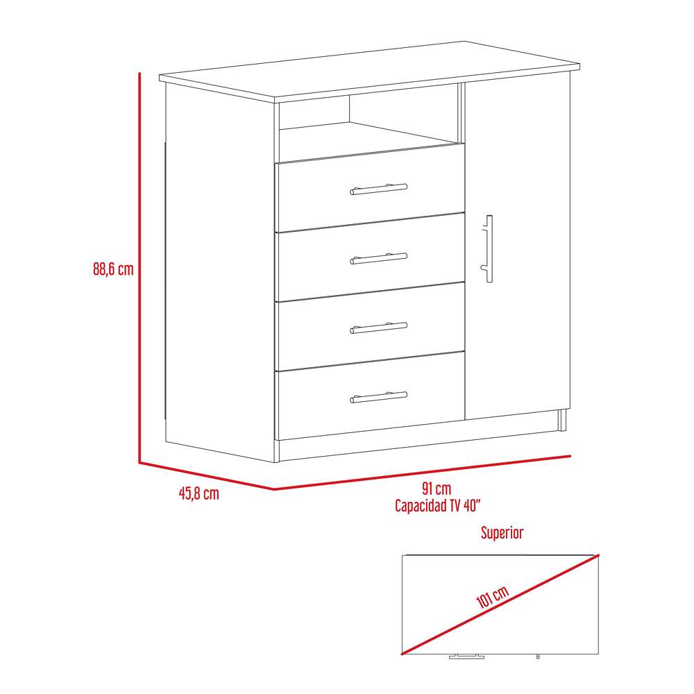 Cómoda Peru Caramelo y Blanco 91x88.6cm De Cuatro Hileras con Cuatro Cajones y con Espacio para TV - Cajoneras | Bylmo