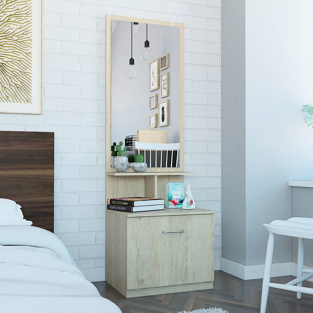 Mesa de Noche Turim Rovere y Blanco 54x170.7cm con Un Compartimiento y con Espejo - Cajoneras | Bylmo