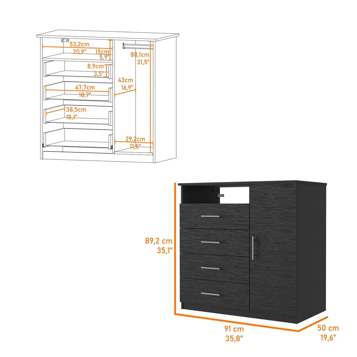 Cómoda Wengue 91x89cm De Cuatro Hileras con Cuatro Cajones - Cajoneras y Comodas | Bylmo