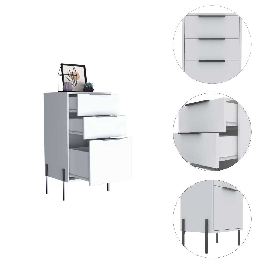 Cómoda Fremont Blanco 47 cm con Tres Cajones - Cajoneras | Bylmo