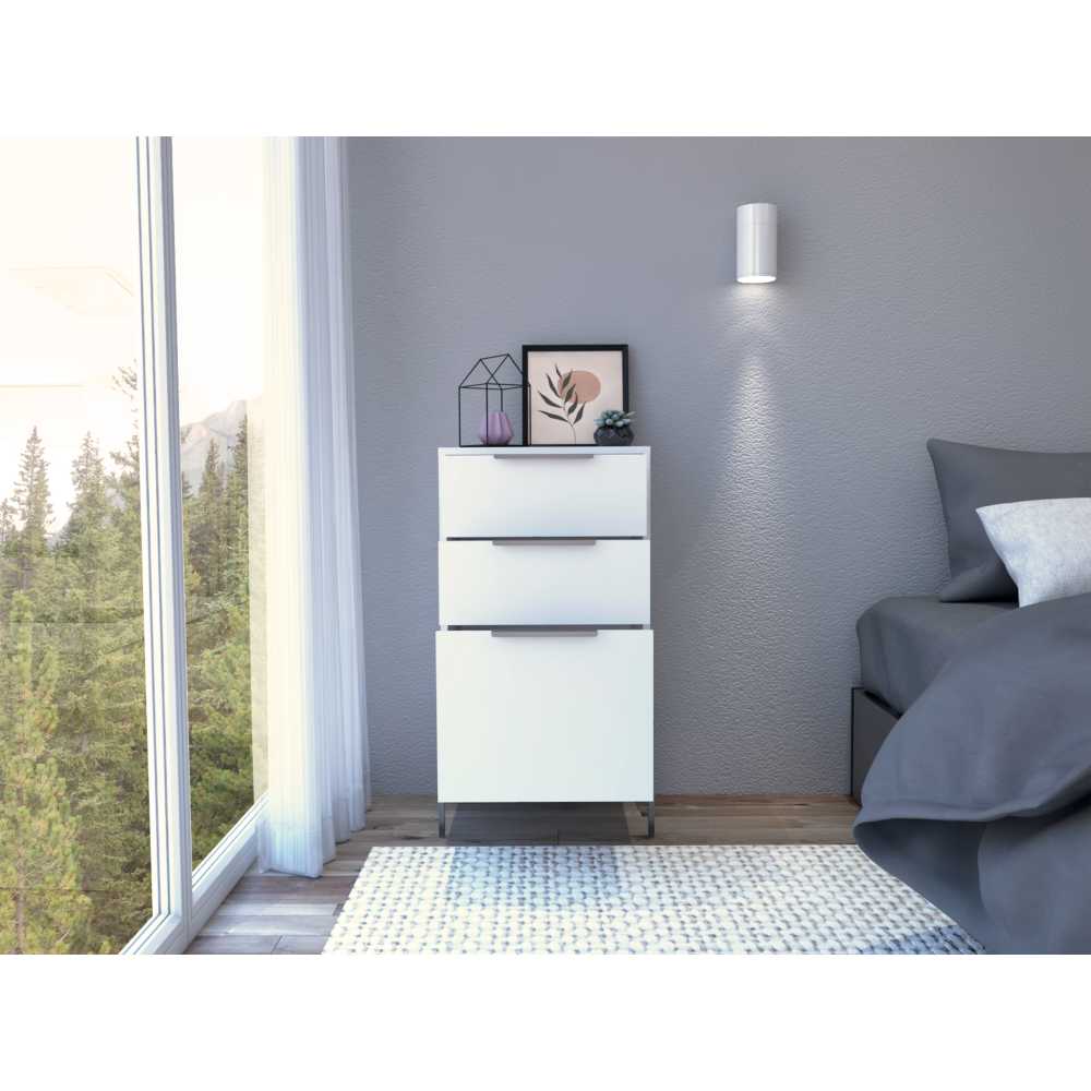 Cómoda Fremont Blanco 47 cm con Tres Cajones - Cajoneras | Bylmo