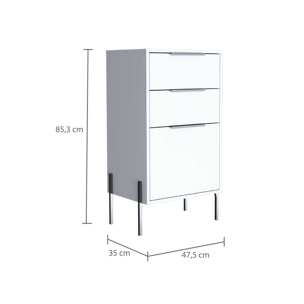 Cómoda Fremont Blanco 47 cm con Tres Cajones - Cajoneras | Bylmo