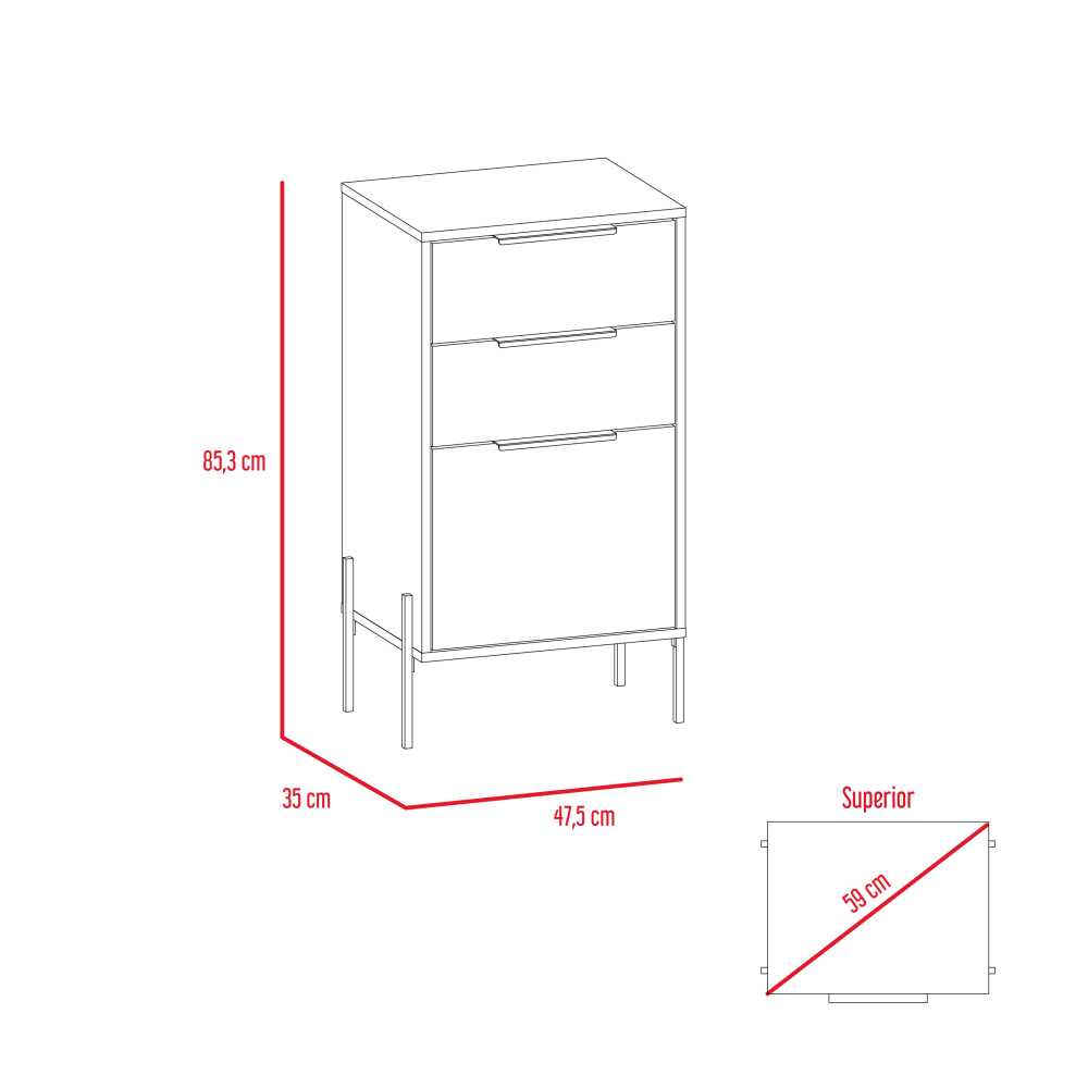 Cómoda Fremont Blanco 47 cm con Tres Cajones - Cajoneras | Bylmo