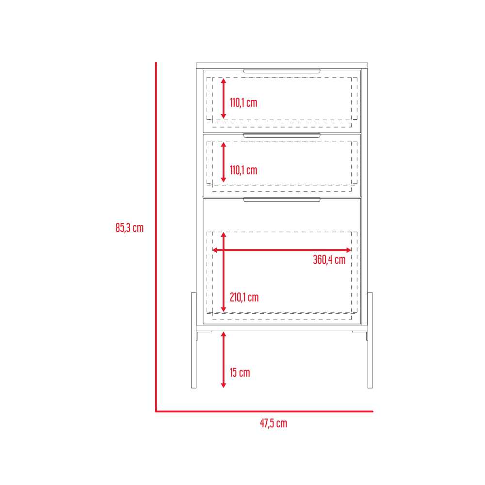 Cómoda Fremont Blanco 47 cm con Tres Cajones - Cajoneras | Bylmo