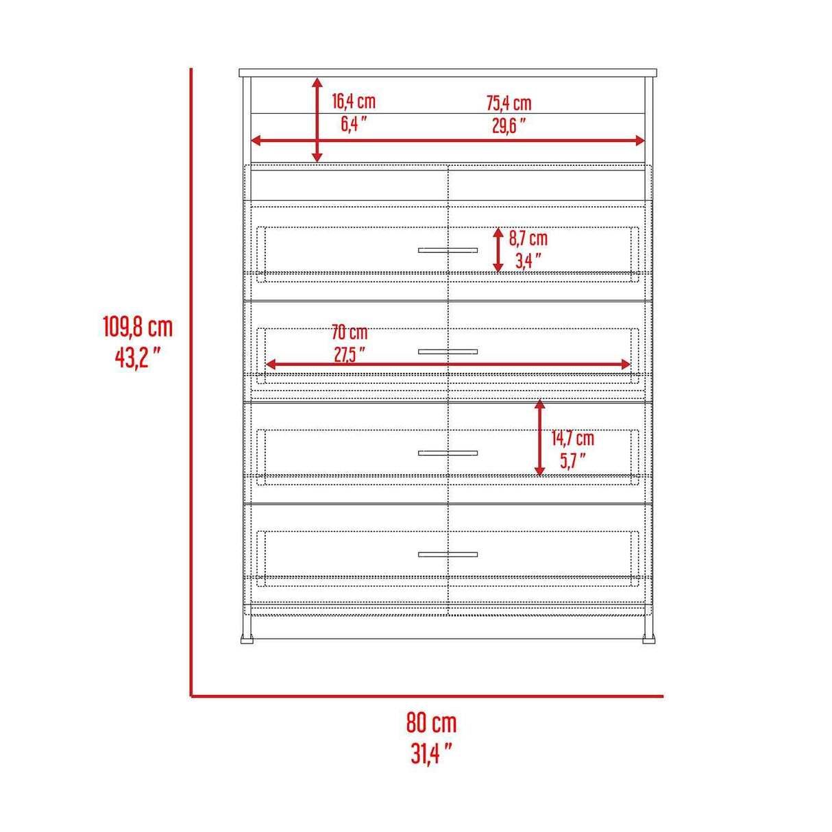 Cómoda Z Coñac 80x110cm De Cuatro Hileras con Cuatro Cajones - Cajoneras y Comodas | Bylmo