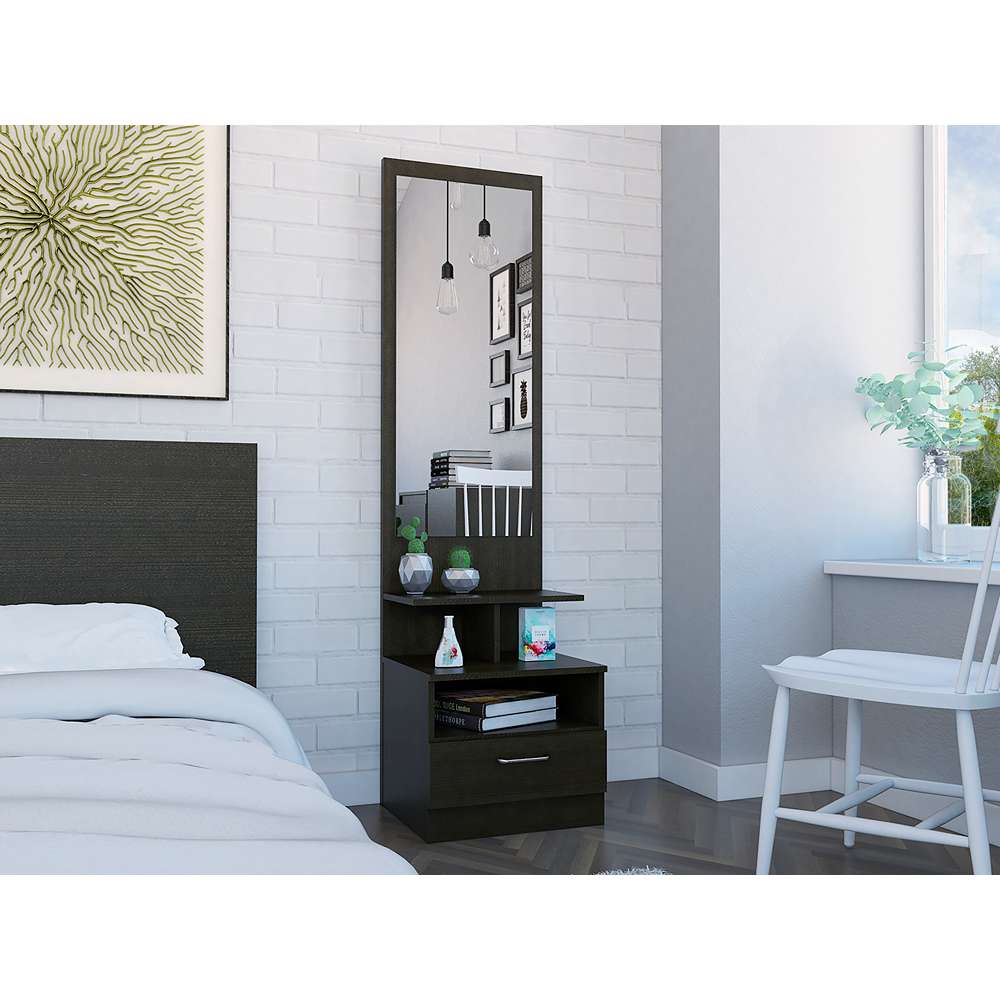 Cómoda Fiorenza Wengue 45 cm con Espejo y Un Cajón - Cajoneras | Bylmo