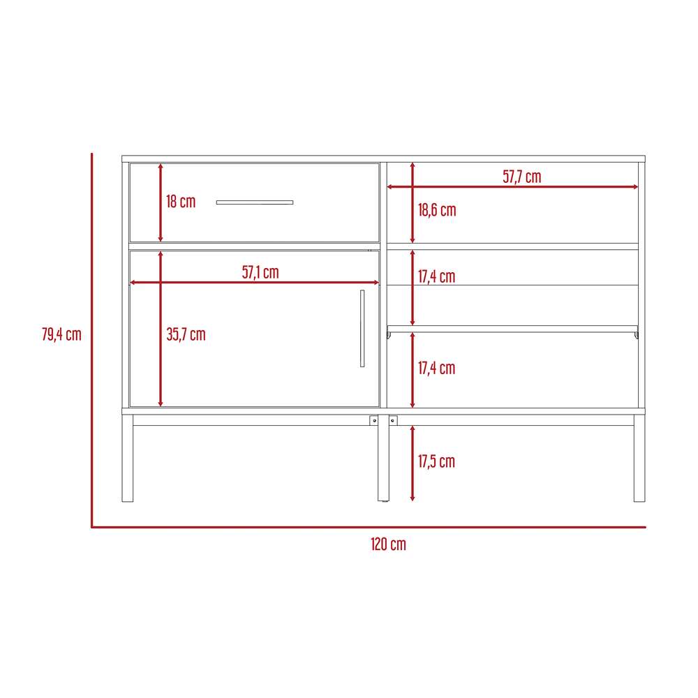 Arrimo Soho Bellota 120 cm con Una Puerta y Un Cajón - Bifes | Bylmo