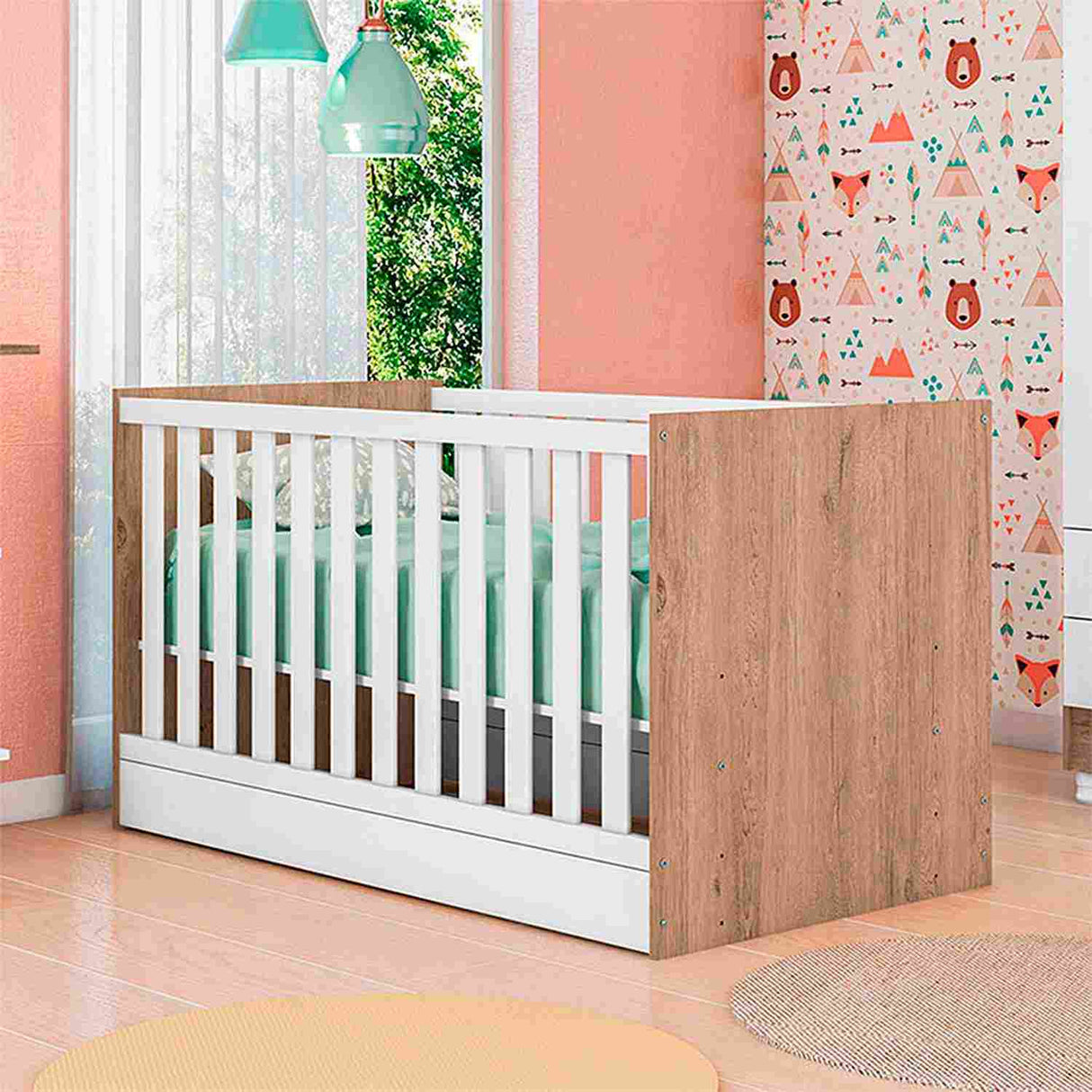 Cuna Natal Blanco y Miel 133x77cm para Colchón Infantil 60 X 130 Cm con Cabecero - Camas y Cabeceros | Bylmo