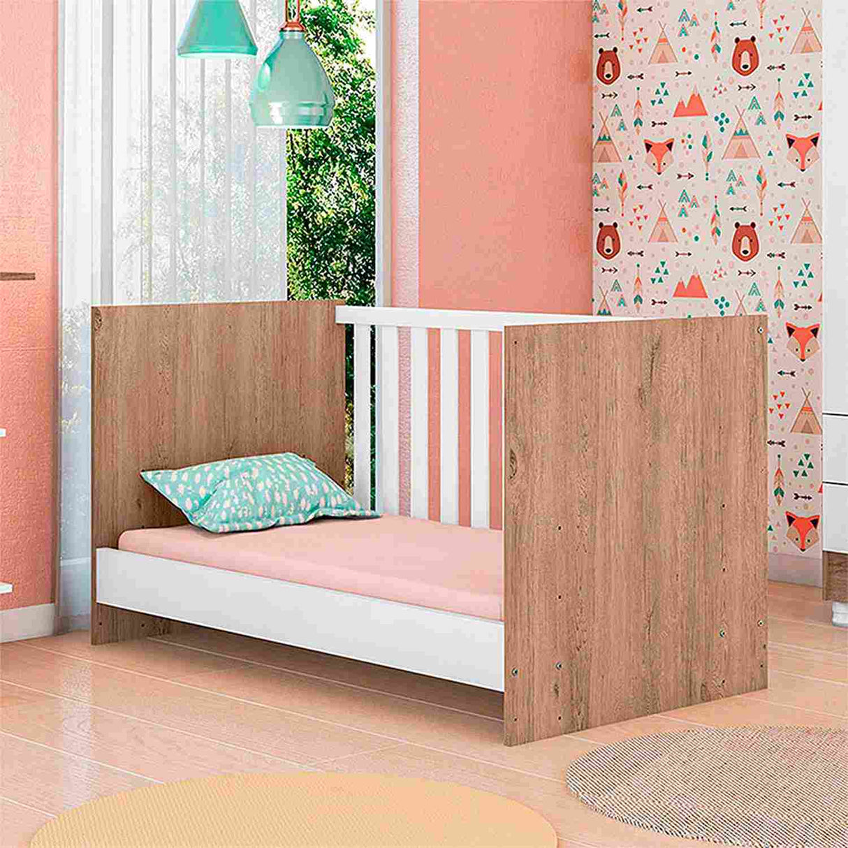 Cuna Natal Blanco y Miel 133x77cm para Colchón Infantil 60 X 130 Cm con Cabecero - Camas y Cabeceros | Bylmo