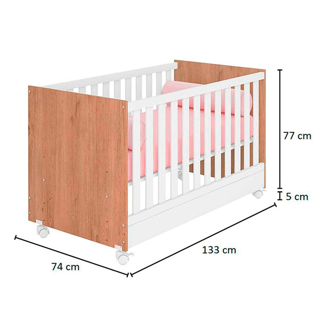 Cuna Natal Blanco y Miel 133x77cm para Colchón Infantil 60 X 130 Cm con Cabecero - Camas y Cabeceros | Bylmo