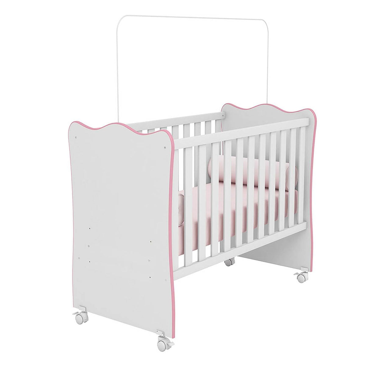 Cuna Rosario Blanco y Rosado 133.5x97.8cm para Colchón Infantil 60 X 130 Cm con Cabecero - Camas y Cabeceros | Bylmo