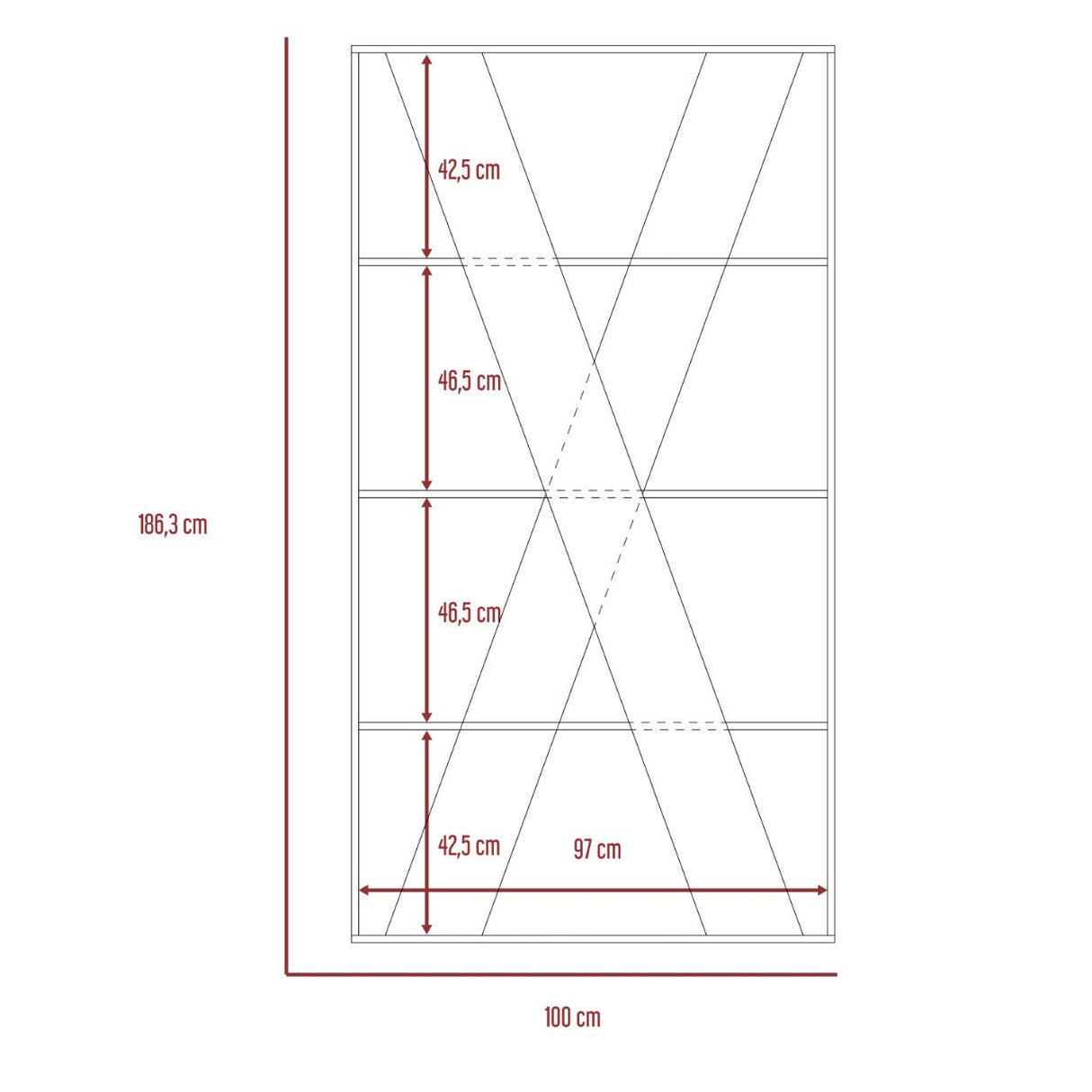 Divisor de Espacios Beijing Rovere 100x186.3cm con Cuatro Compartimientos - Bibliotecas | Bylmo