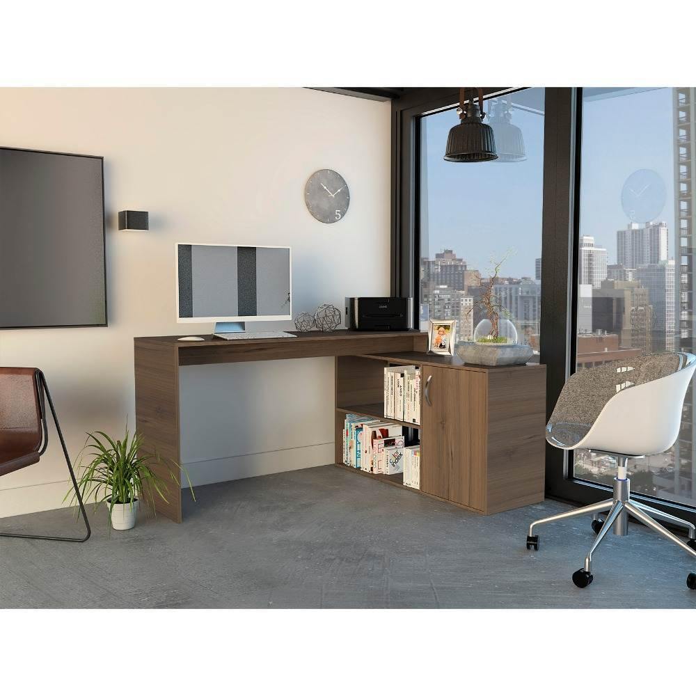 Escritorio en L Axis Cafe Expreso 151 cm con Puerta y Entrepaños - Escritorios y Archivadores | Bylmo