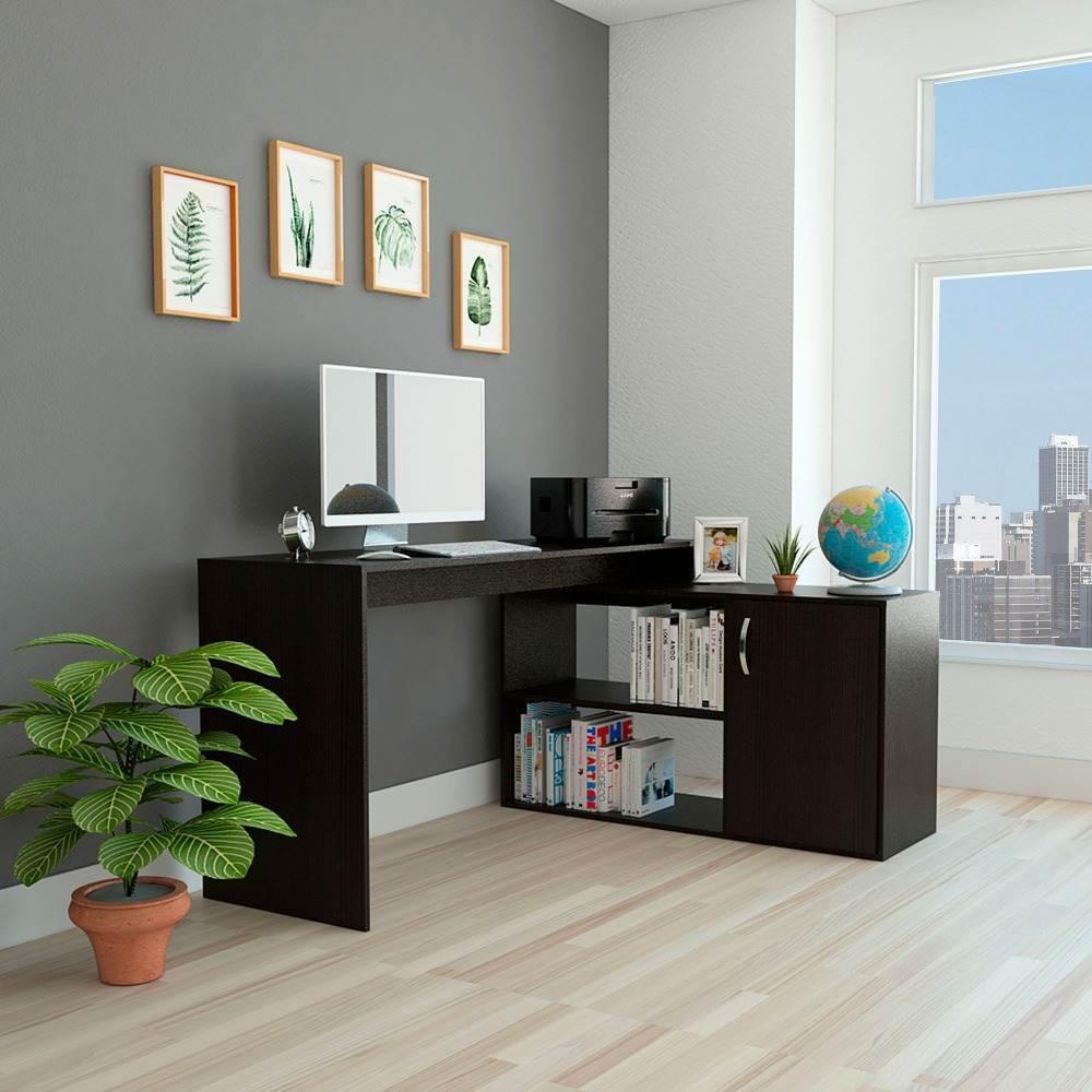 Escritorio en L Axis Wengue 151.5x76.5cm sin Cajones y con Organizador de Libros - Escritorios y Archivadores | Bylmo