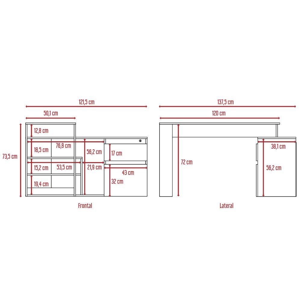 Escritorio en L Alteza Wengue 121x73cm Con Un Cajón y con Organizador de Libros - Escritorios y Archivadores | Bylmo