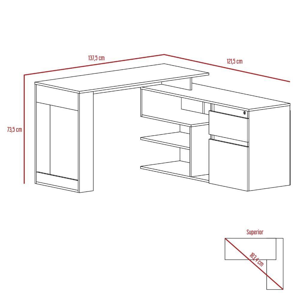 Escritorio en L Alteza Wengue 121x73cm Con Un Cajón y con Organizador de Libros - Escritorios y Archivadores | Bylmo