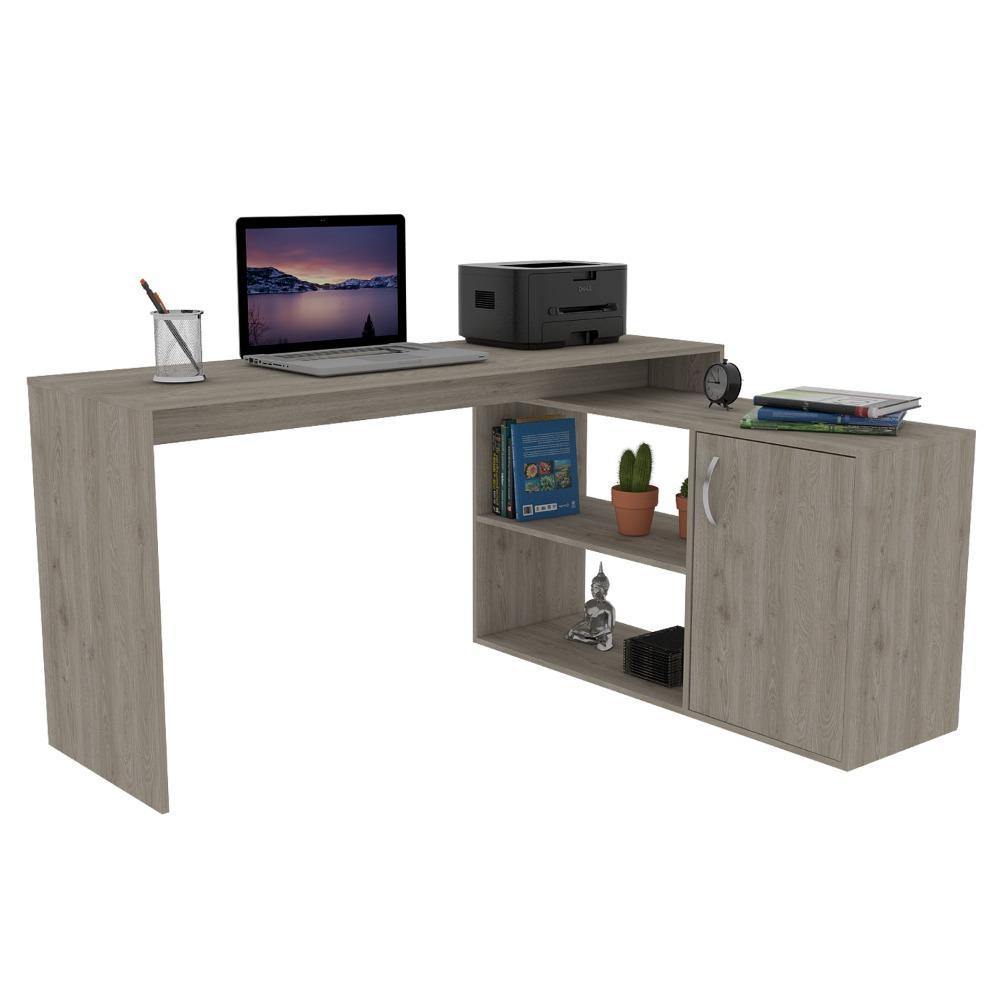 Escritorio en L Axis Ceniza 151x76.5cm sin Cajones y con Organizador de Libros - Escritorios y Archivadores | Bylmo