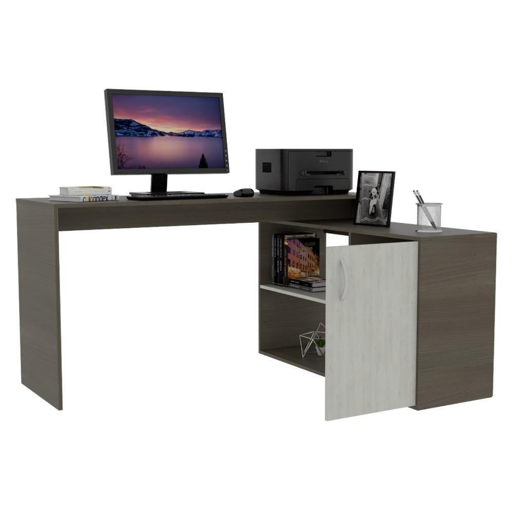 Escritorio en L Axis Olivo 151 cm con Puerta y Entrepaños - Escritorios y Archivadores | Bylmo