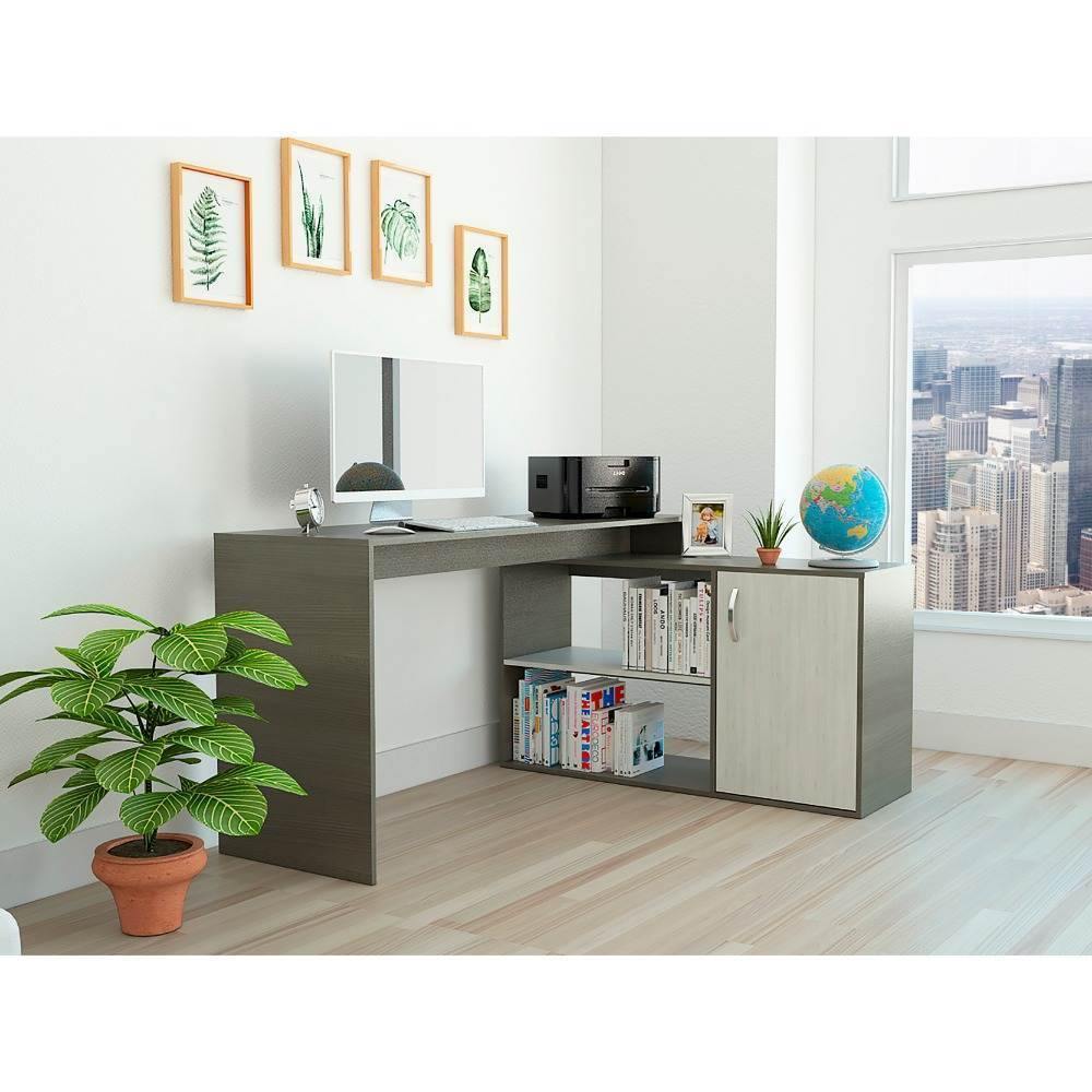 Escritorio en L Axis Olivo 151 cm con Puerta y Entrepaños - Escritorios y Archivadores | Bylmo