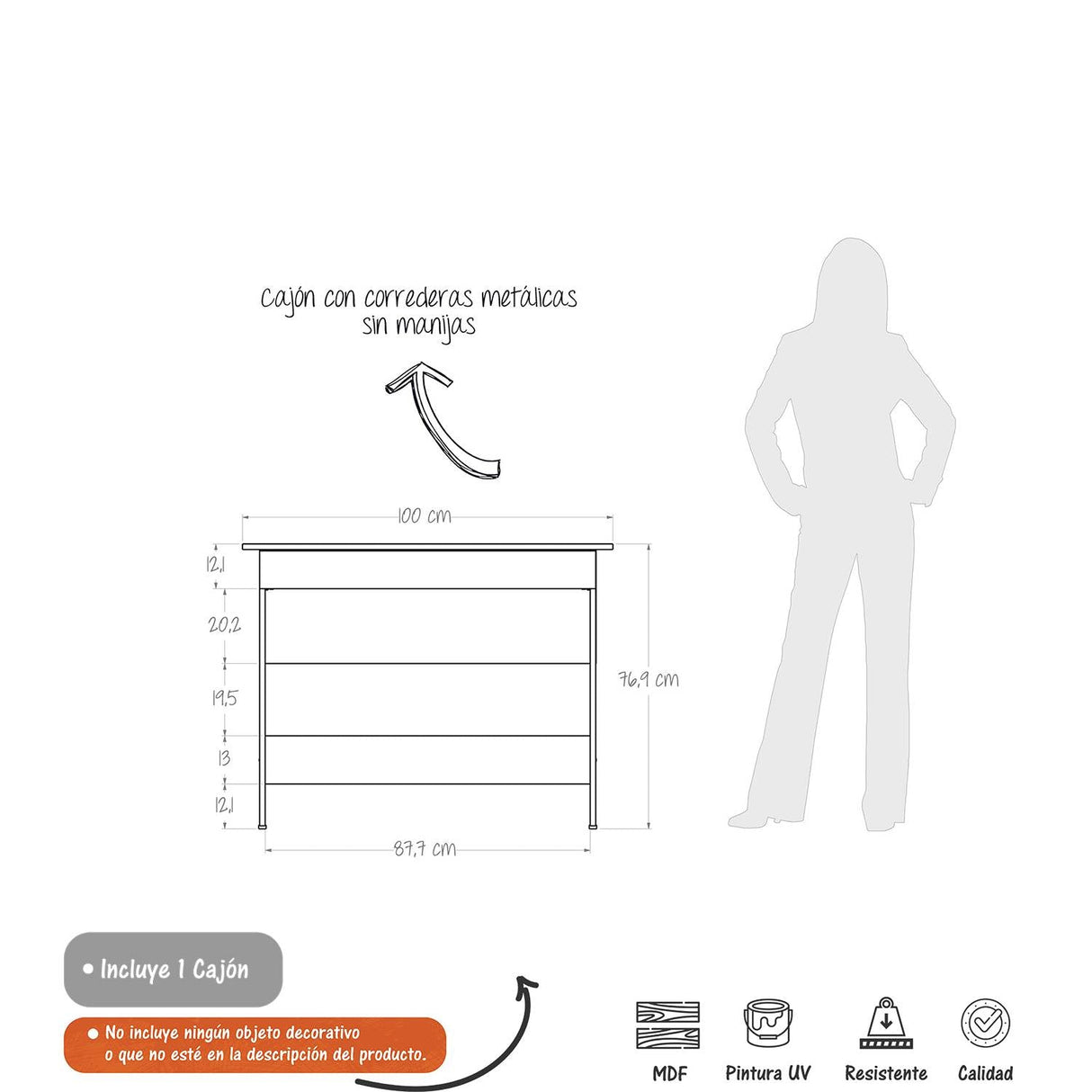 Escritorio Cien 76 Caramelo 100x76.9cm Con Un Cajón - Escritorios | Bylmo
