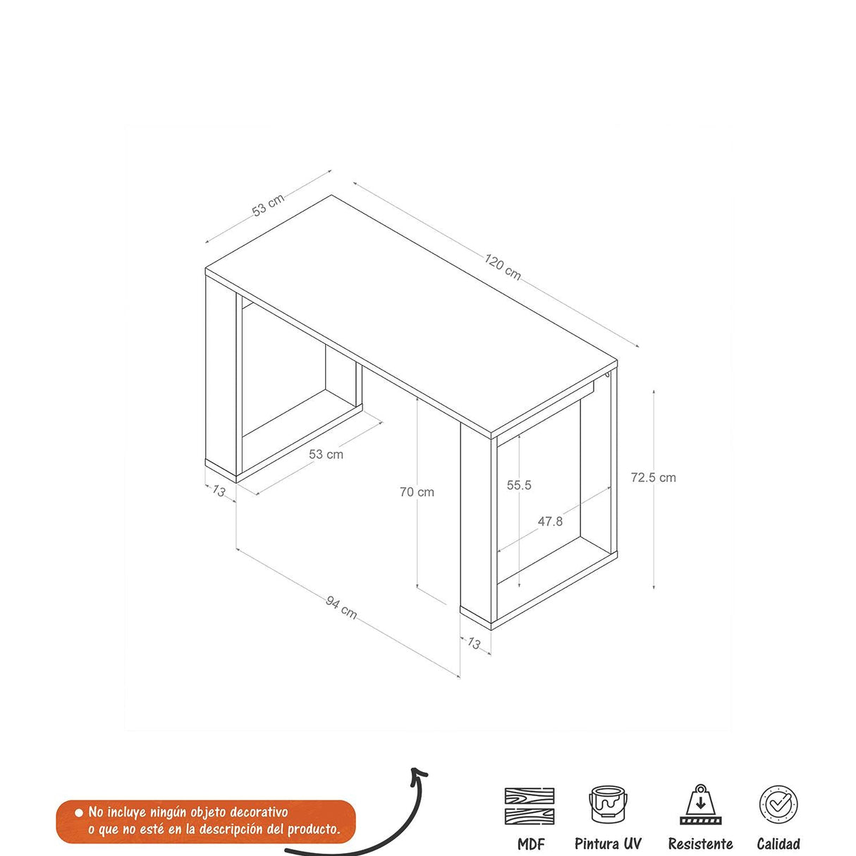 Escritorio Barcelona Rovere 120x72.5cm sin Cajones - Escritorios | Bylmo