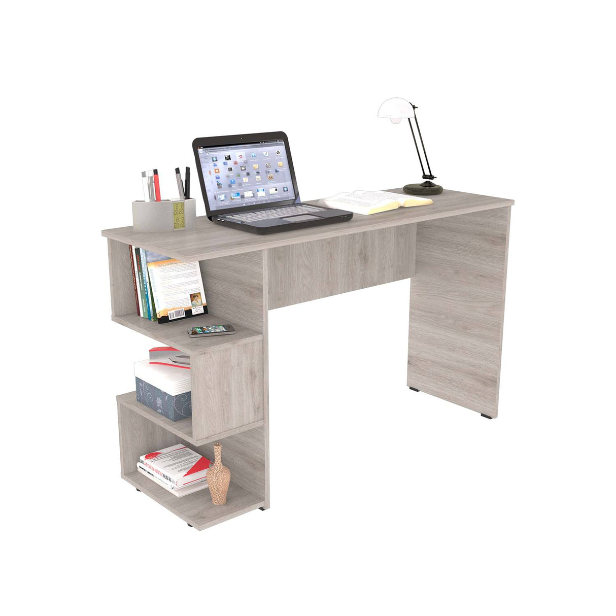 Escritorio Buriti Ceniza 120.9x73cm sin Cajones y con Organizador de Libros - Escritorios | Bylmo