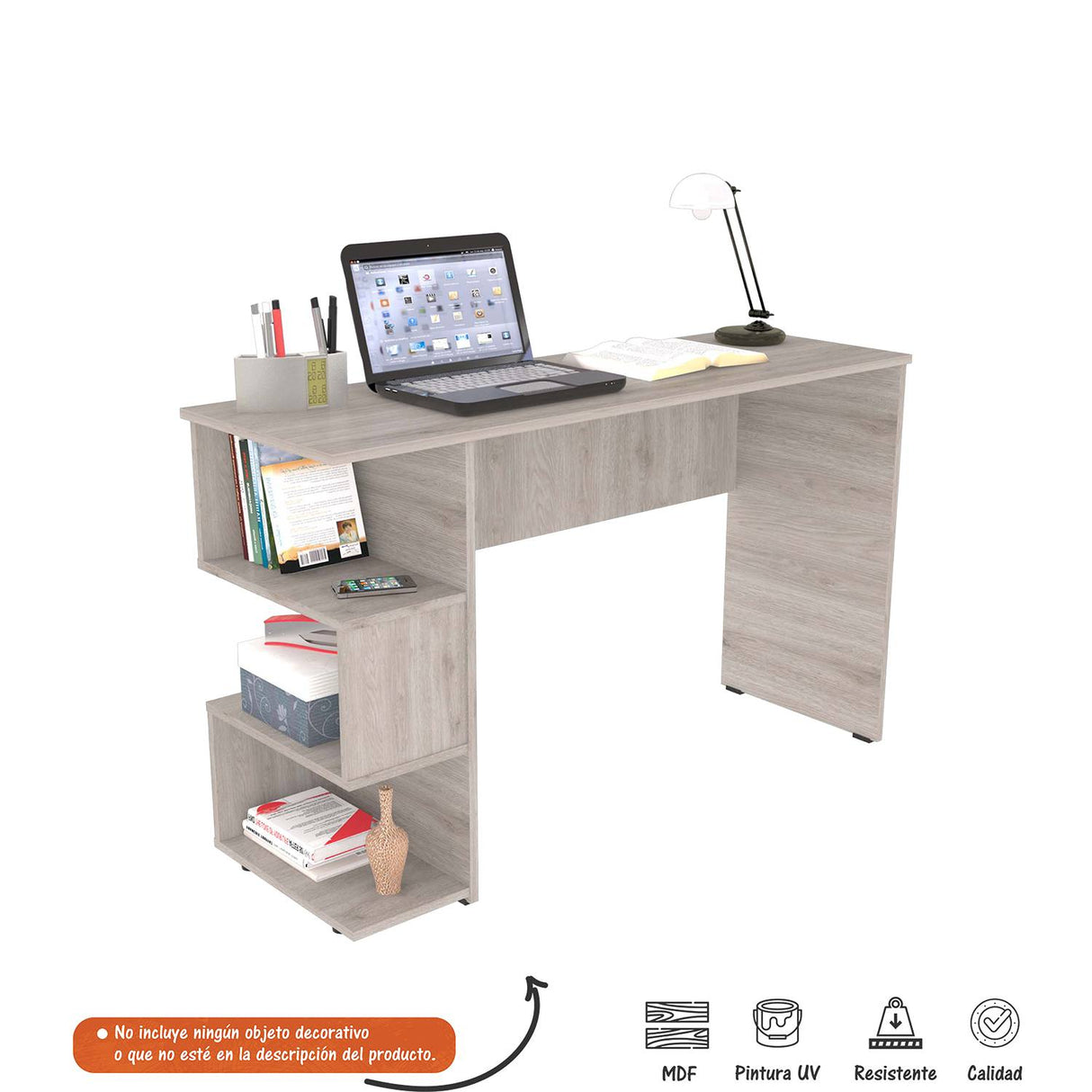 Escritorio Buriti Ceniza 120.9x73cm sin Cajones y con Organizador de Libros - Escritorios | Bylmo