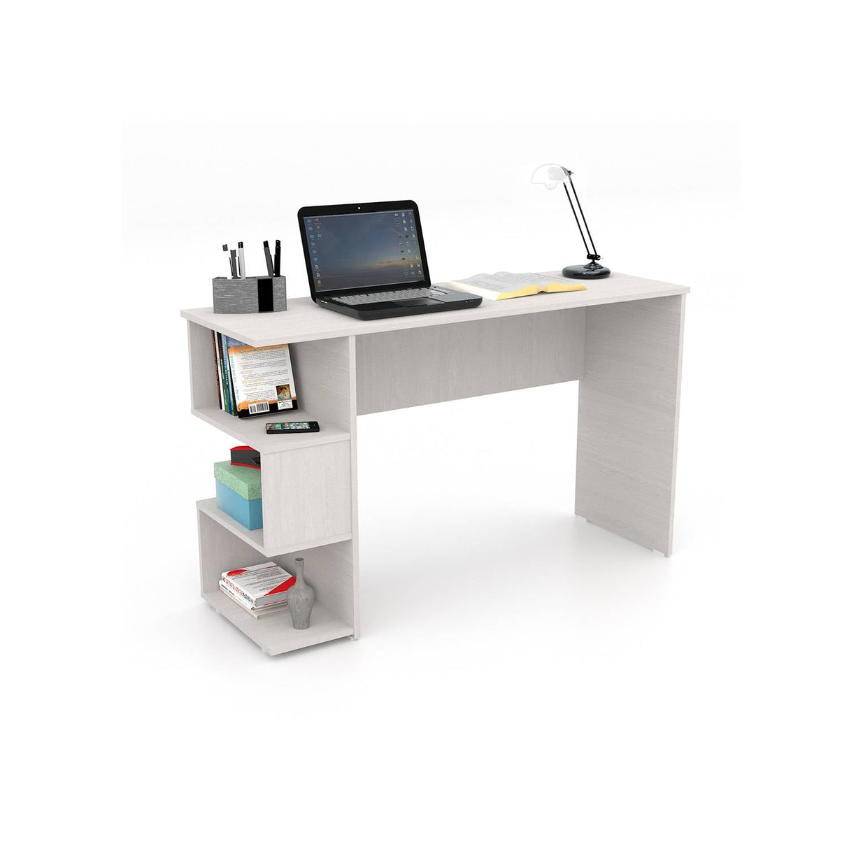 Escritorio Buriti Ceniza 120.9x73cm sin Cajones y con Organizador de Libros - Escritorios | Bylmo