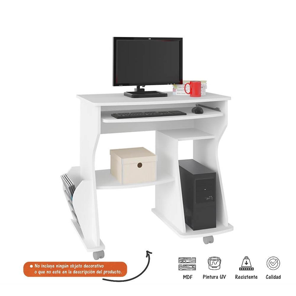 Escritorio Adelaide Blanco 88 cm con Revistero y Entrepaños - Escritorios y Archivadores | Bylmo