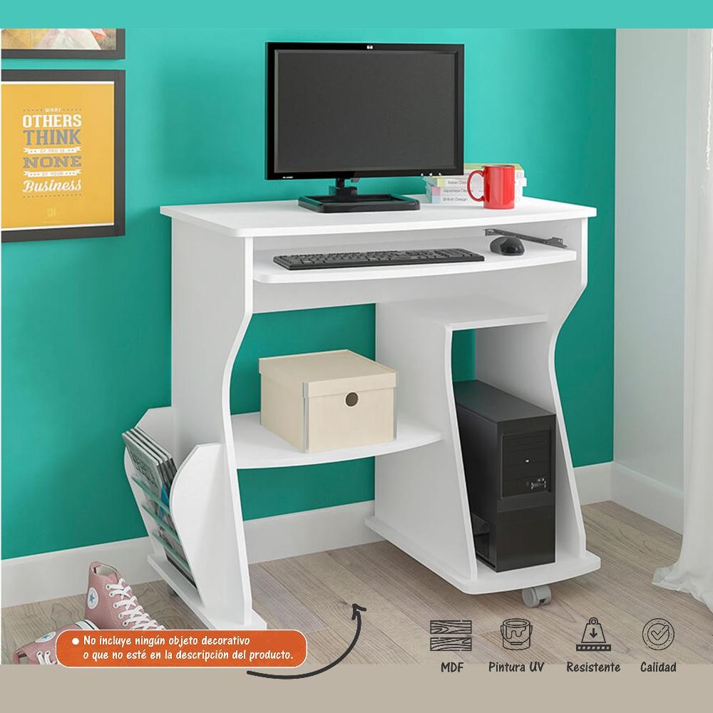 Escritorio Adelaide Blanco 88 cm con Revistero y Entrepaños - Escritorios y Archivadores | Bylmo