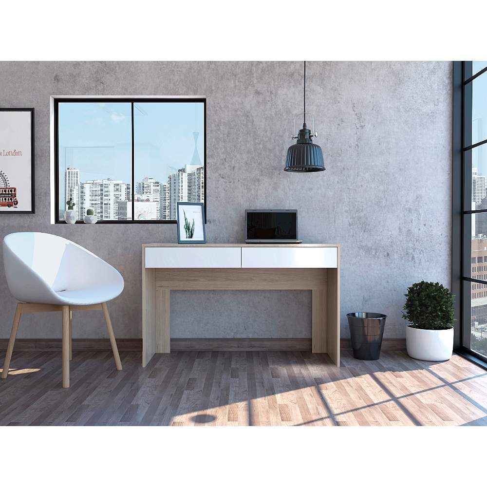 Escritorio Acre Rovere y Blanco 120.2x75cm Con Dos Cajones - Escritorios y Archivadores | Bylmo