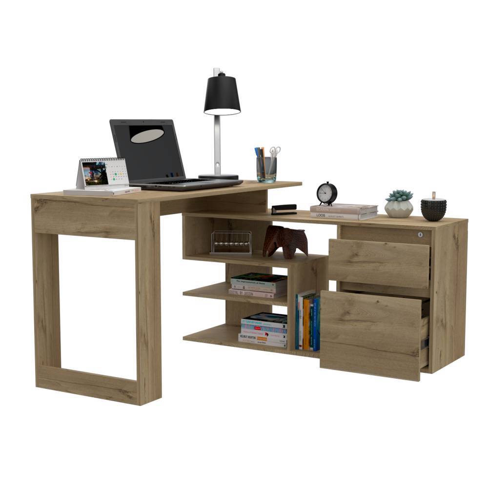 Escritorio en L Alteza Duna 121.5x73.5cm Con Un Cajón y con Organizador de Libros - Escritorios y Archivadores | Bylmo