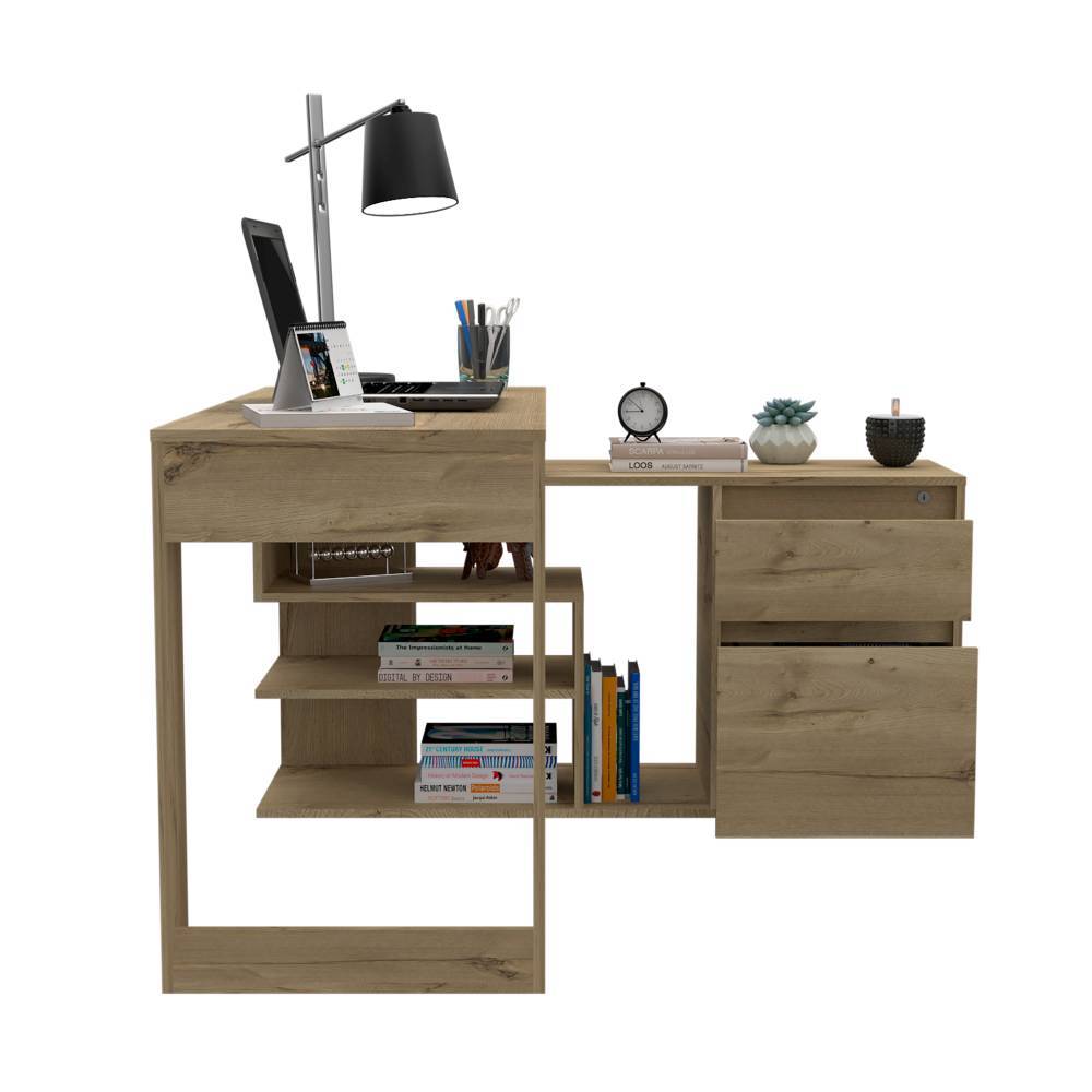 Escritorio en L Alteza Duna 121.5x73.5cm Con Un Cajón y con Organizador de Libros - Escritorios y Archivadores | Bylmo