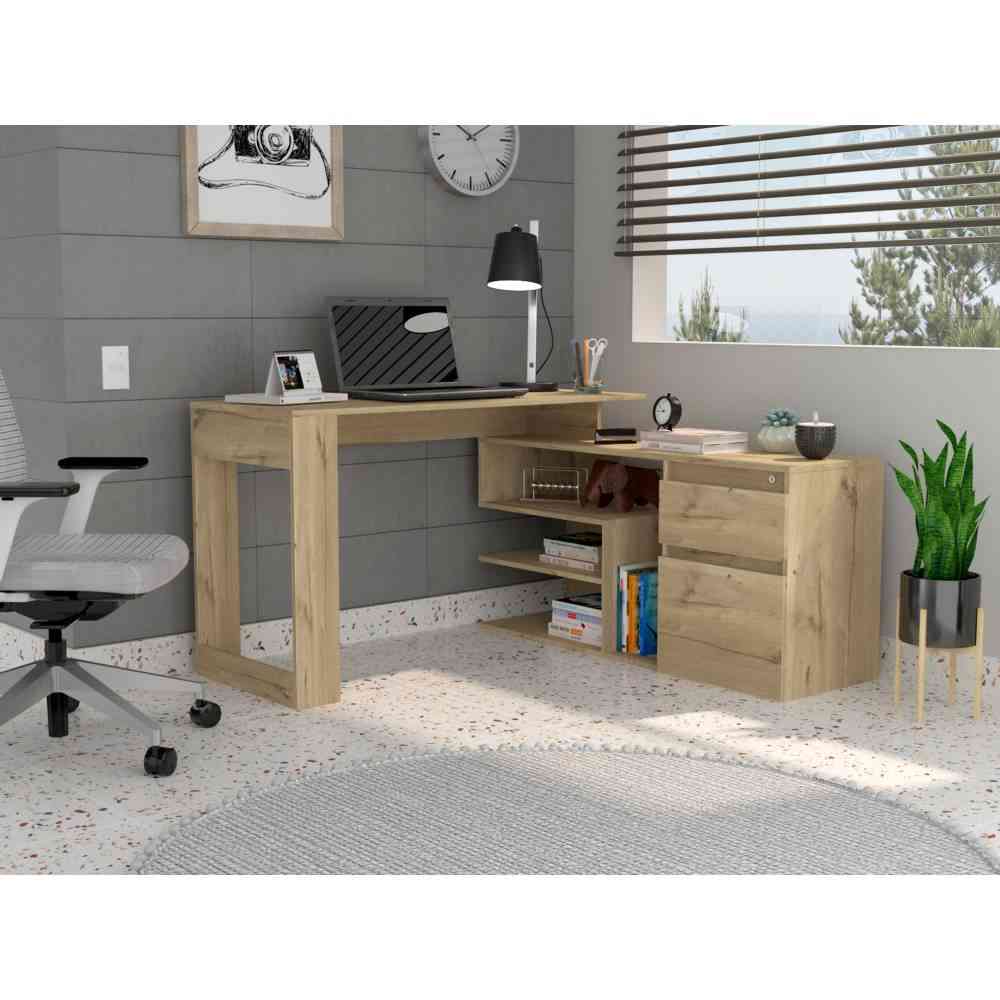 Escritorio en L Alteza Duna 121.5x73.5cm Con Un Cajón y con Organizador de Libros - Escritorios y Archivadores | Bylmo