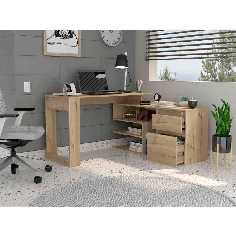 Escritorio en L Alteza Duna 121.5x73.5cm Con Un Cajón y con Organizador de Libros - Escritorios y Archivadores | Bylmo