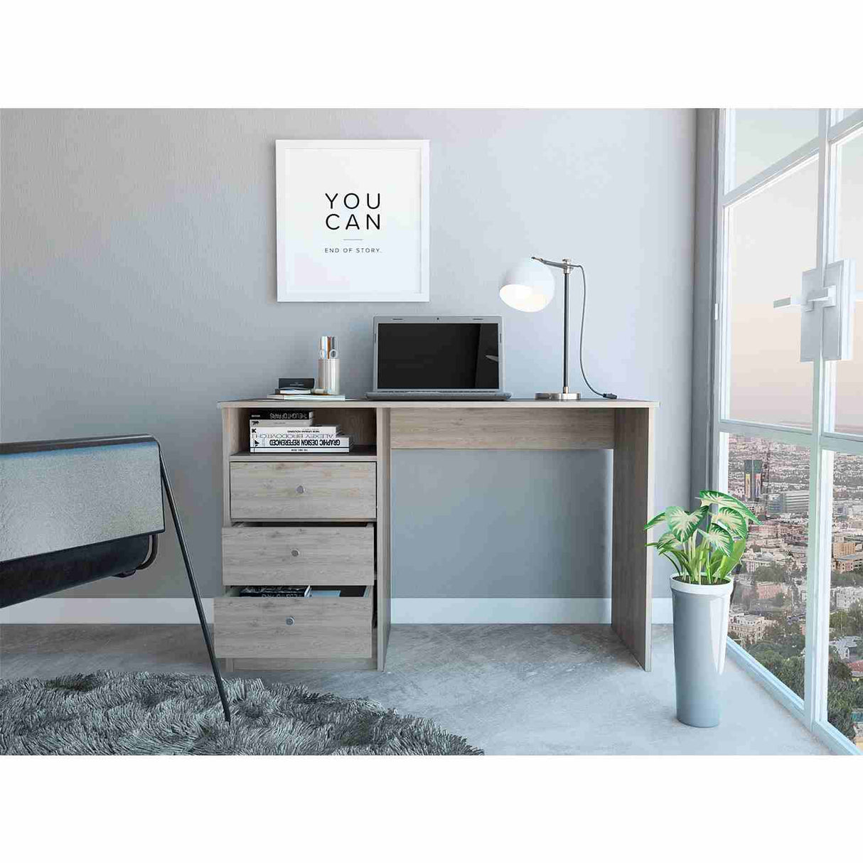 Escritorio Andalucia Ceniza 75 cm con Tres Cajones y Entrepaños - Escritorios | Bylmo