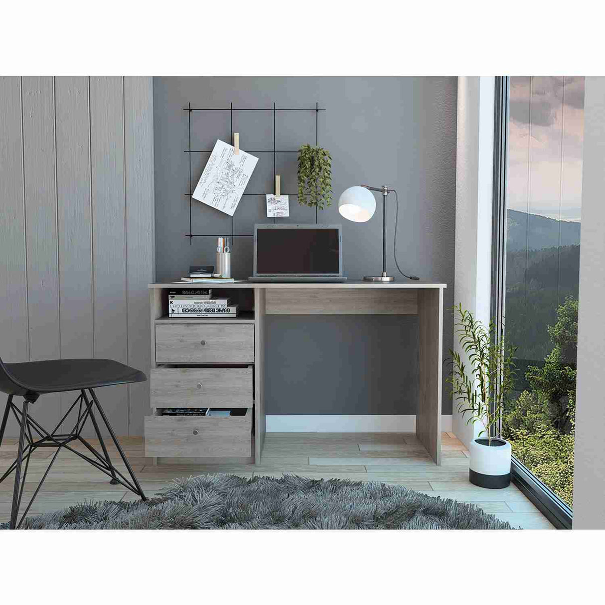 Escritorio Andalucia Ceniza 75 cm con Tres Cajones y Entrepaños - Escritorios | Bylmo