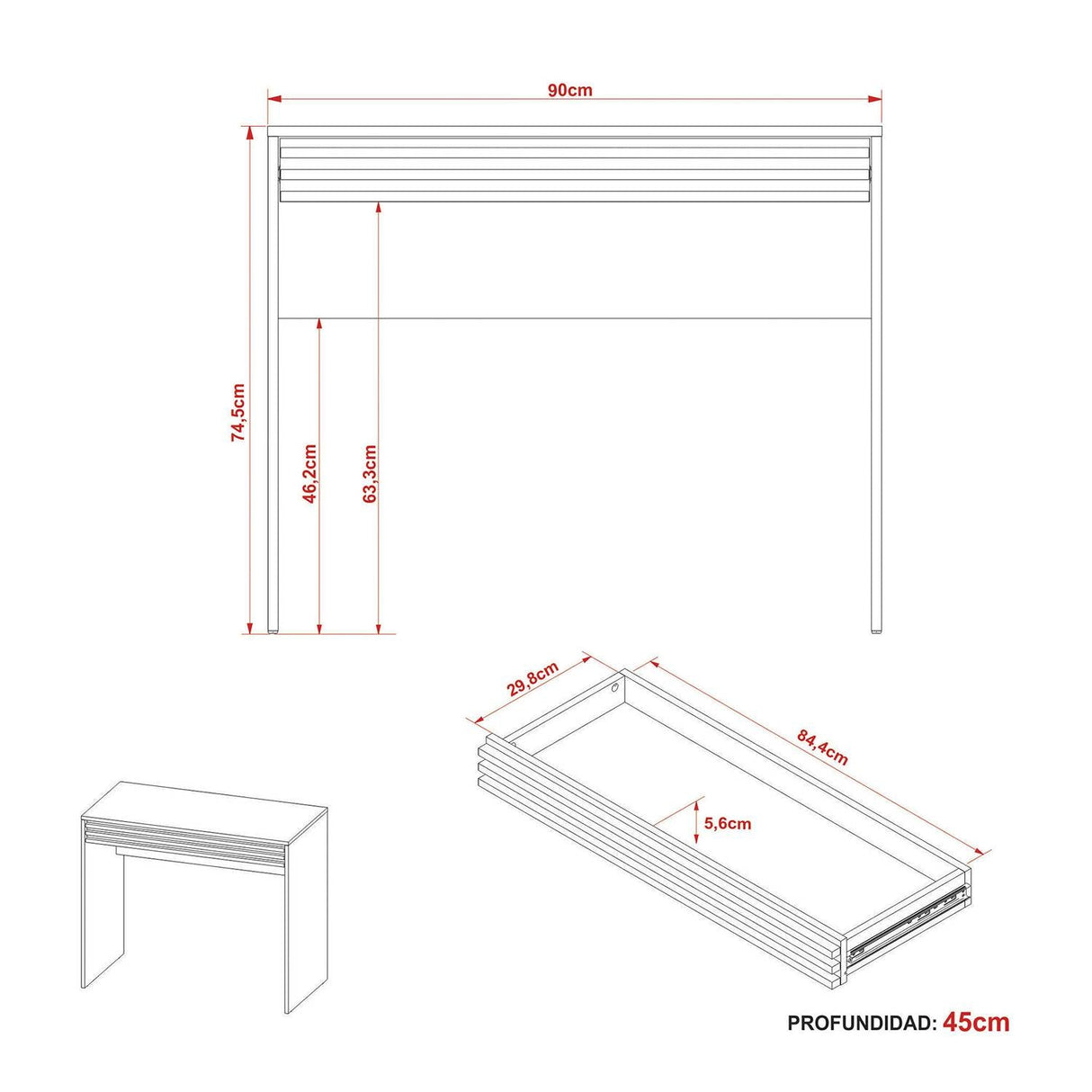 Escritorio Asunción Negro 90x74.5cm Con Un Cajón - Escritorios y Archivadores | Bylmo
