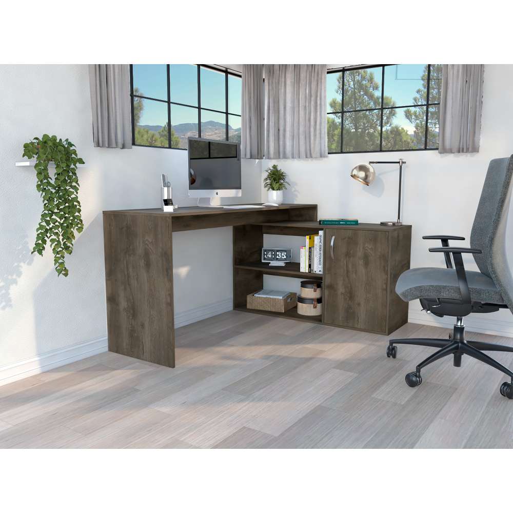 Escritorio en L Axis Bellota 151 cm con Puerta y Entrepaños - Escritorios y Archivadores | Bylmo