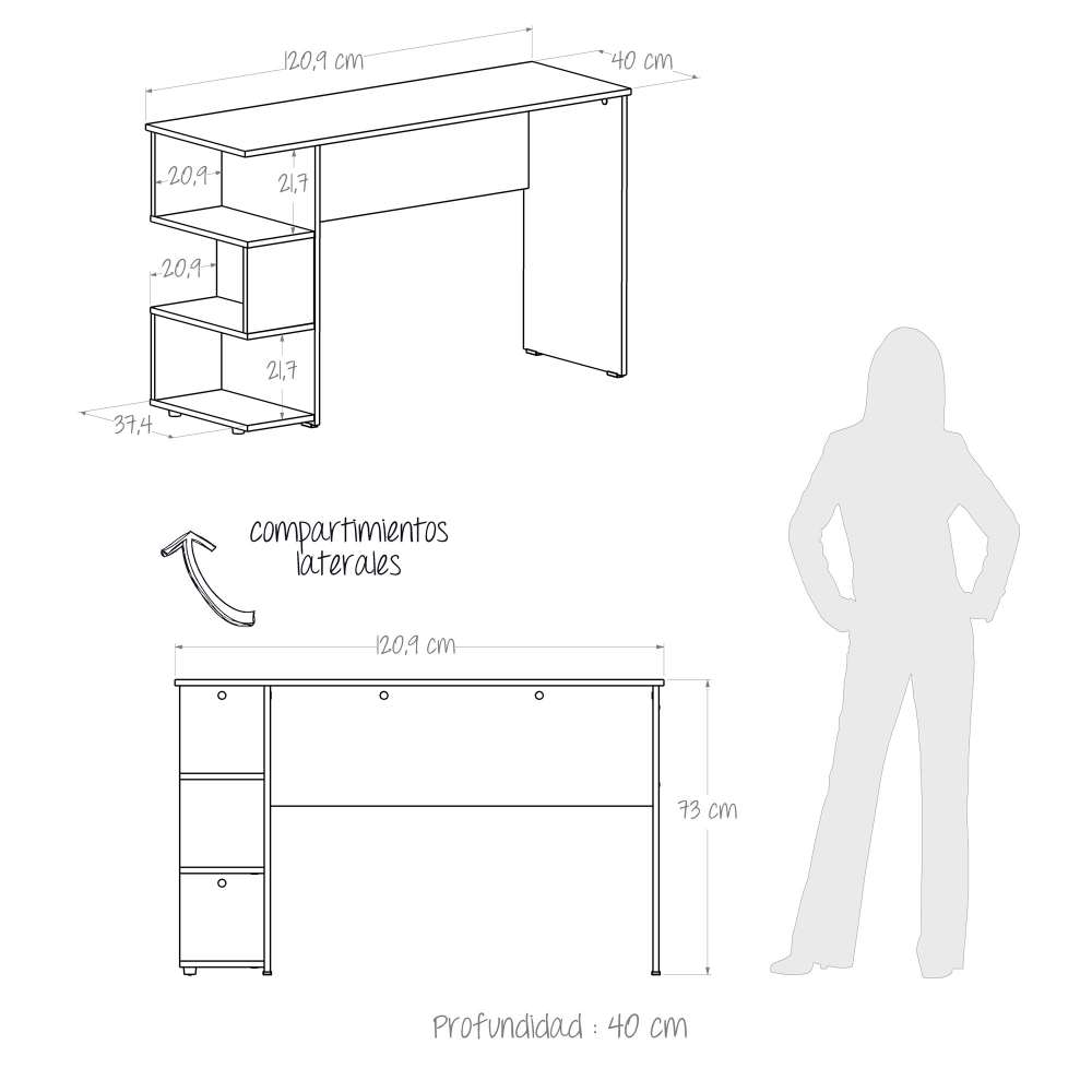 Escritorio Baptistine Ceniza 120.9x73cm sin Cajones y con Organizador de Libros - Escritorios y Archivadores | Bylmo