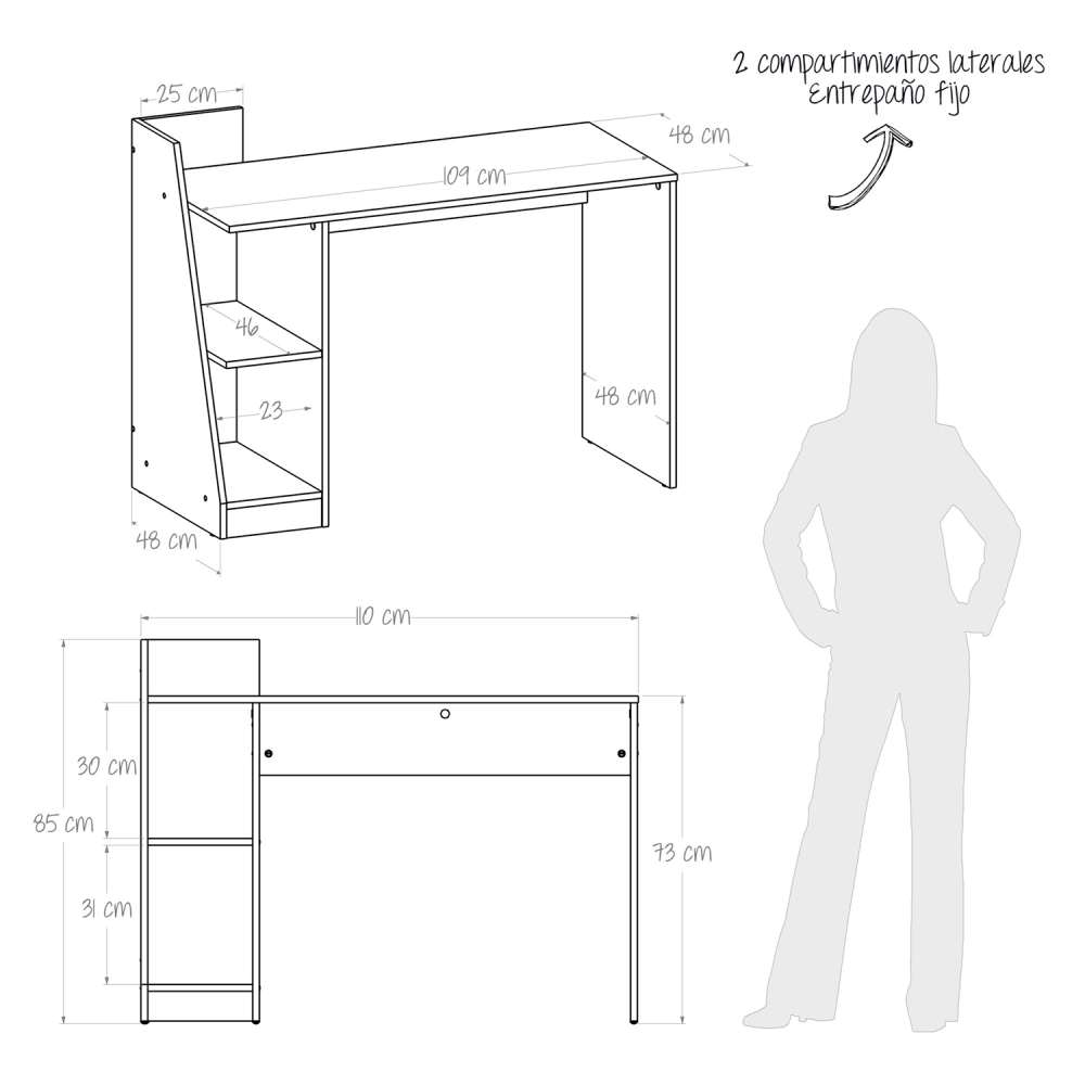 Escritorio Rovere 110x84.4cm sin Cajones y con Organizador de Libros - Escritorios y Archivadores | Bylmo