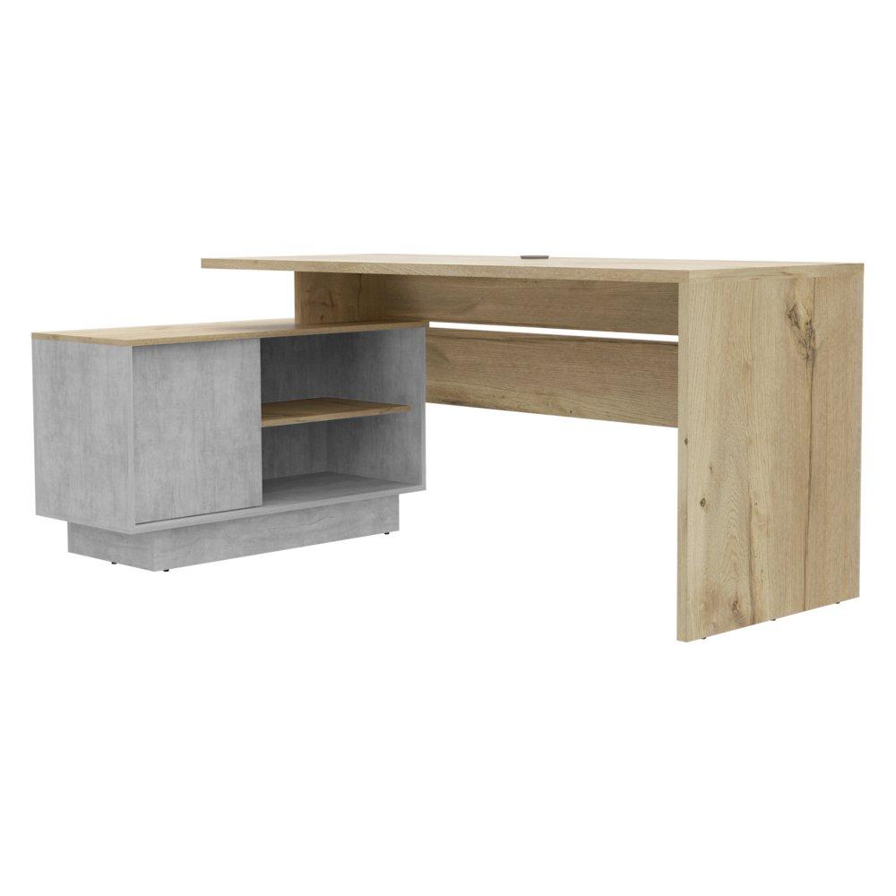 Escritorio en L Berlín Cemento 172 cm con Puerta y Entrepaños - Escritorios y Archivadores | Bylmo
