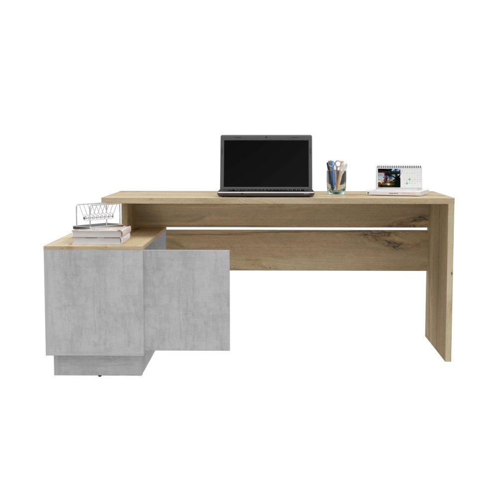 Escritorio en L Berlín Cemento 172 cm con Puerta y Entrepaños - Escritorios y Archivadores | Bylmo