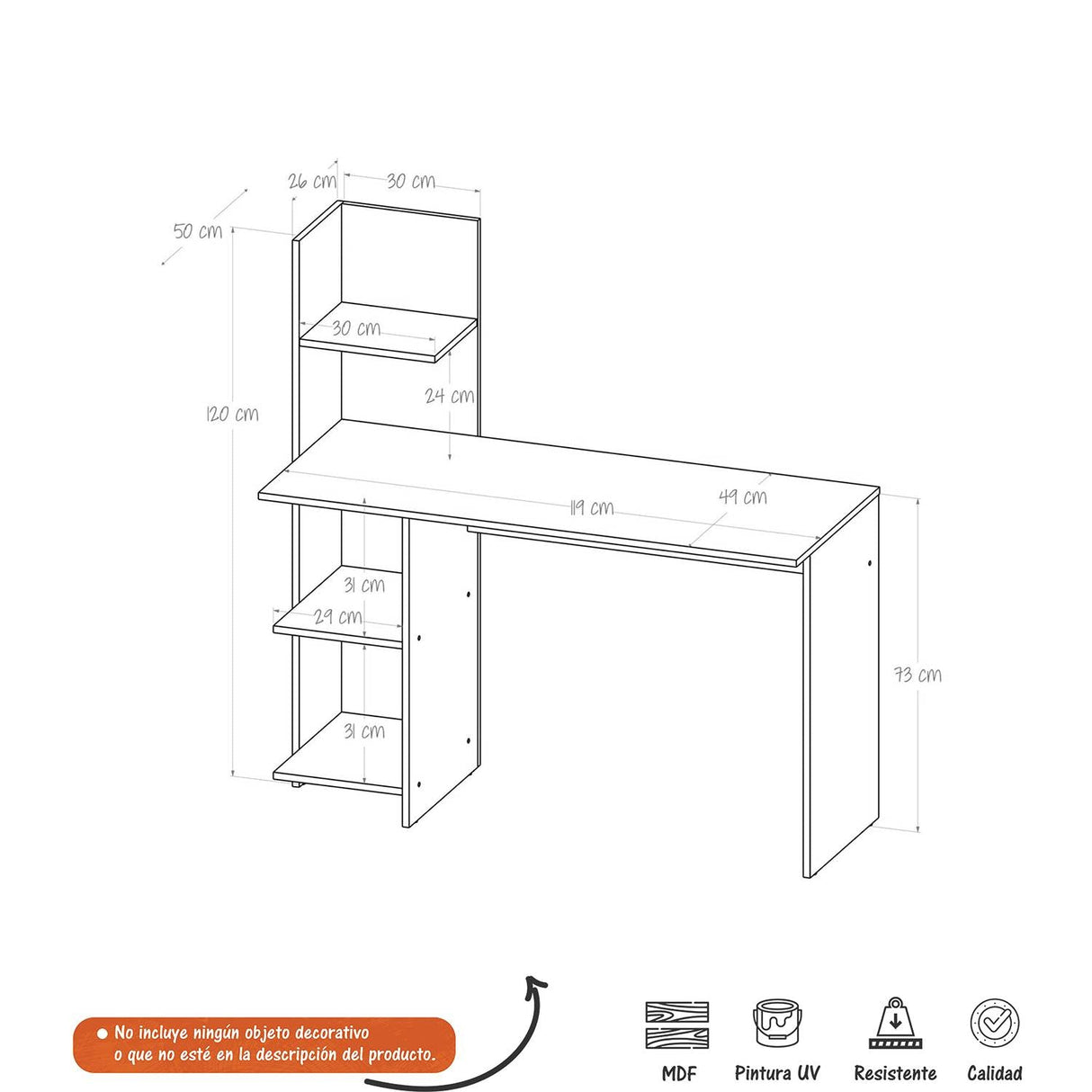 Escritorio Gael Duna 120x120cm sin Cajones y con Organizador de Libros - Escritorios | Bylmo