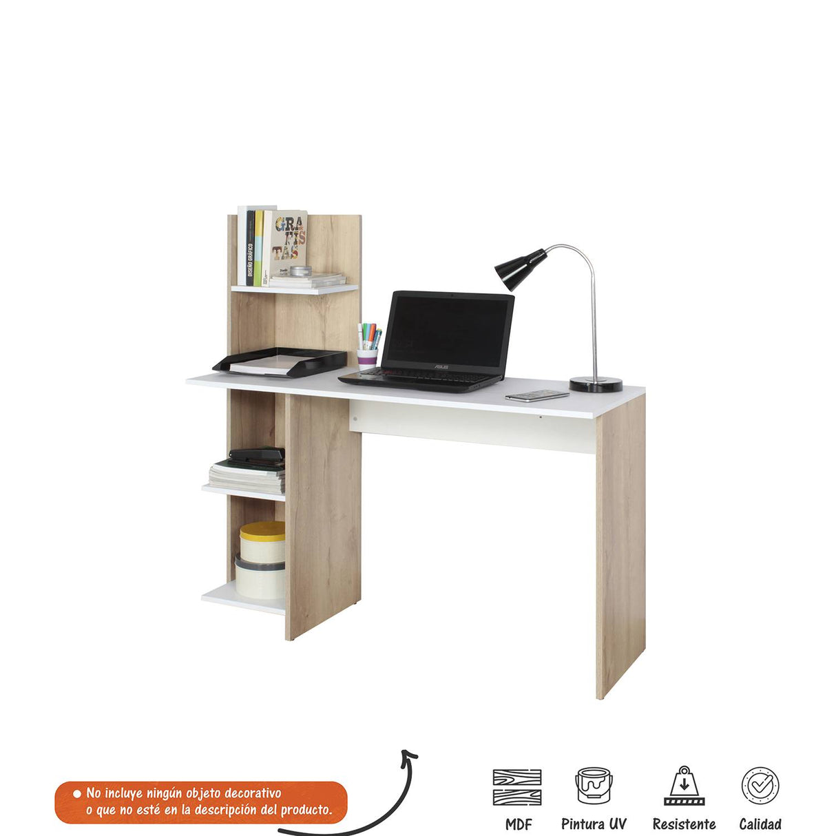 Escritorio Gael Duna 120x120cm sin Cajones y con Organizador de Libros - Escritorios | Bylmo