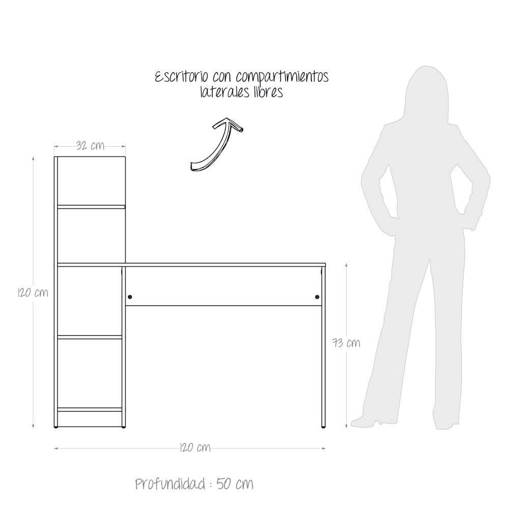 Escritorio Wex Duna y Blanco 120x120cm sin Cajones y con Organizador de Libros - Escritorios y Archivadores | Bylmo