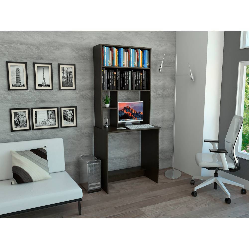 Centro de Computo Biblio Wengue 75.2x180.7cm sin Cajones y con Organizador de Libros - Escritorios y Archivadores | Bylmo